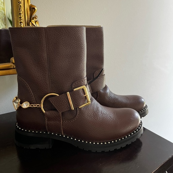 Sophia Webster BLAKE BIKER BOOT Chocolate & Crystal Harness - Picture 15 of 16